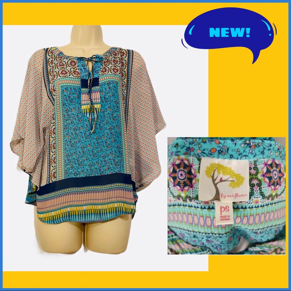 NWOT ANTHROPOLOGIE~ FIG & FLOWER ~BOHO BATWING TOP - Picture 7 of 7